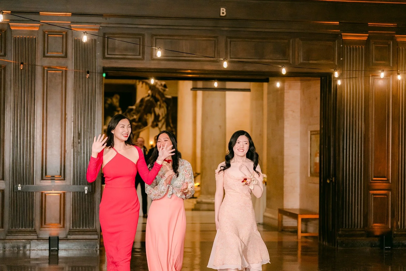 Bridesmaids making their grand entrance