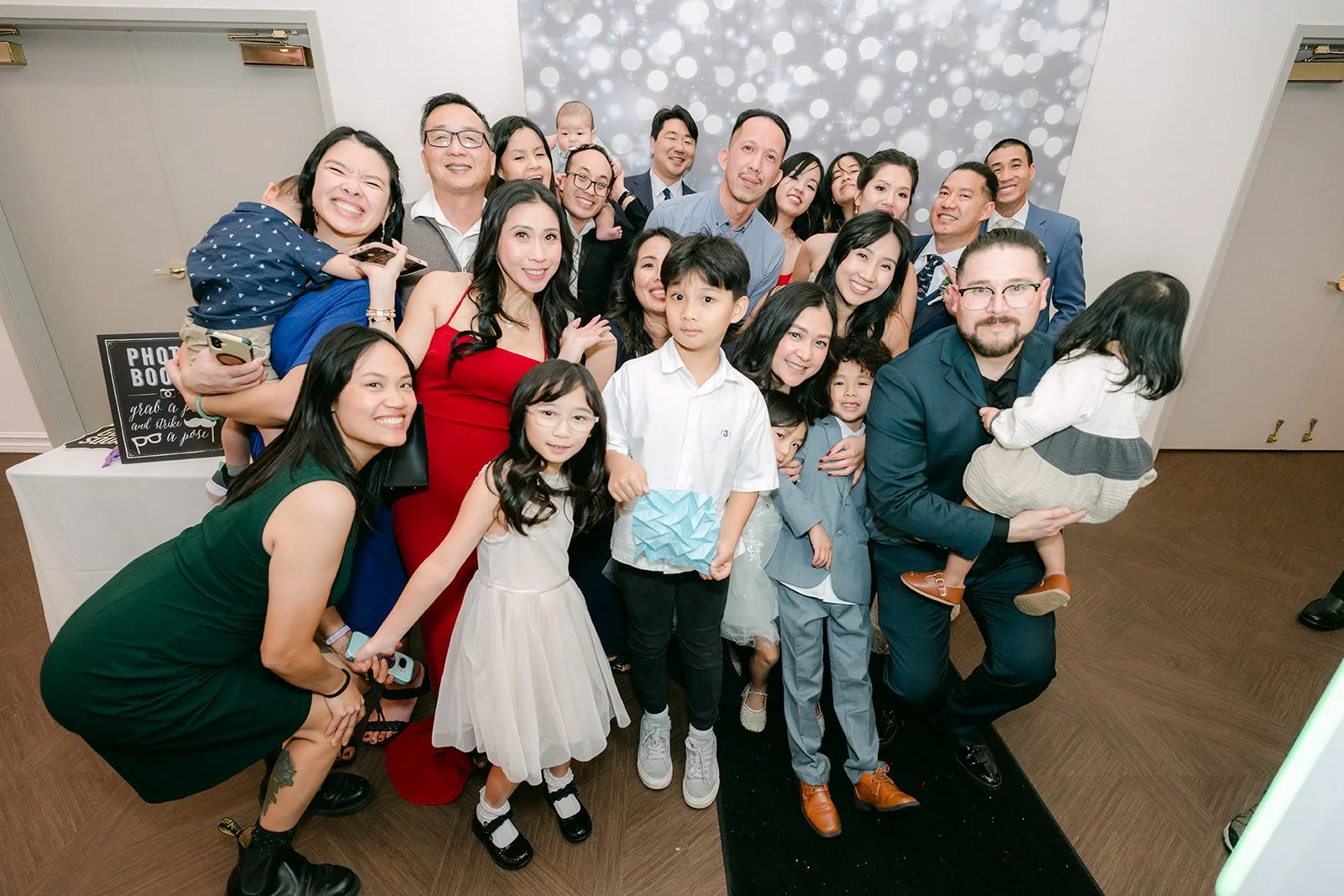 A big group of guests at the photo booth.