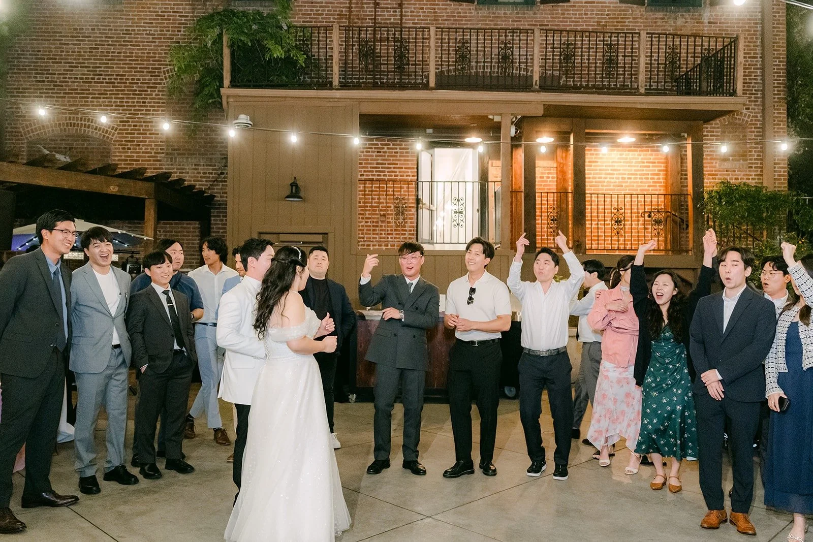 A full dance floor in the courtyard at Franciscan Gardens