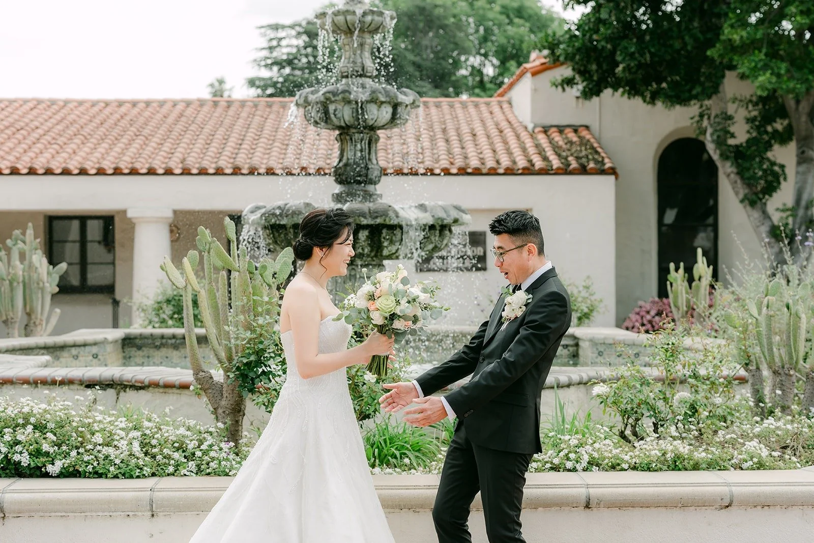 Eric turns around and sees Eunice in her gown for the first time
