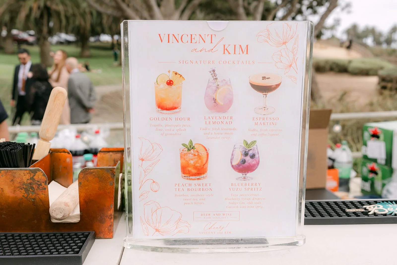 Drink menu sign at the bar