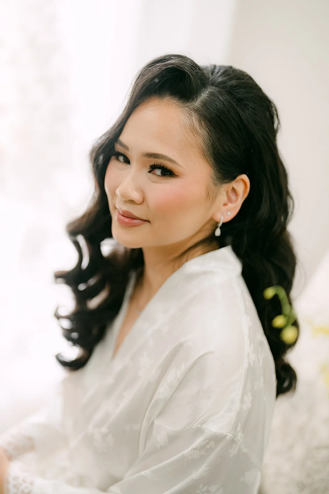 Vannie in her robe after hair and makeup.