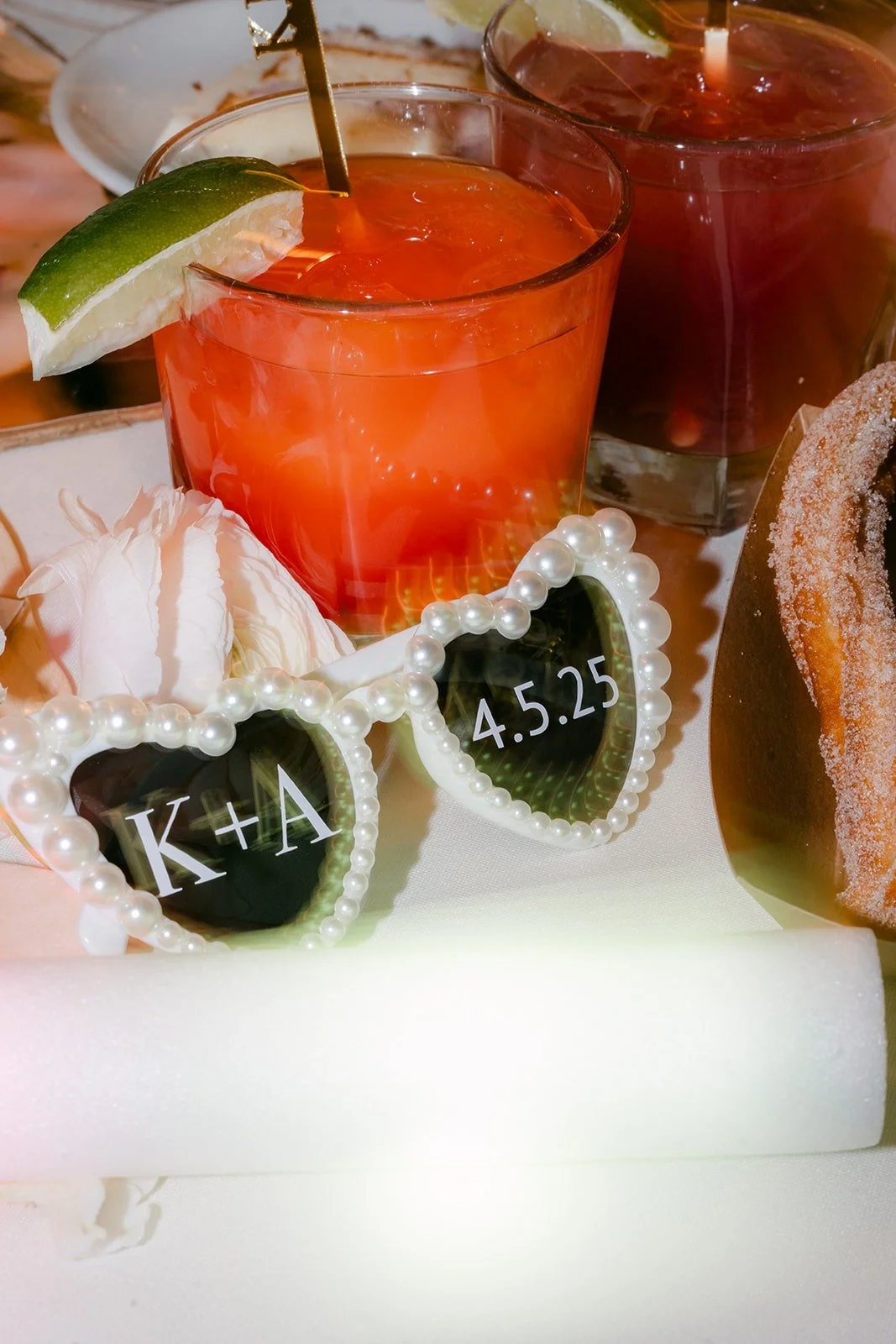 Signature cocktails served with heart shaped K and A coasters