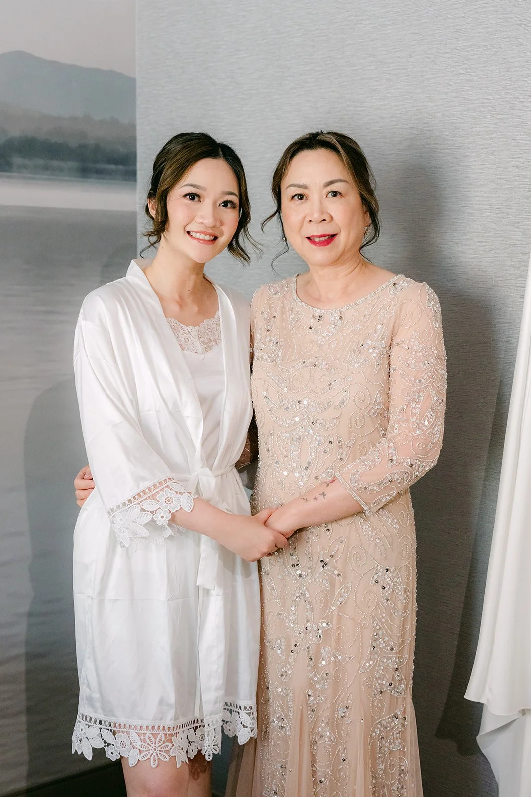 Amanda with a loved one in the hotel suite at Courtyard Monterey Park.