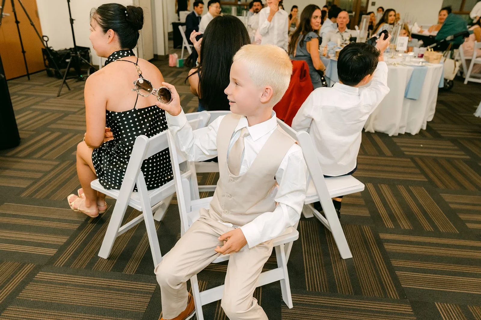 Kids and guests racing across the room during the games.