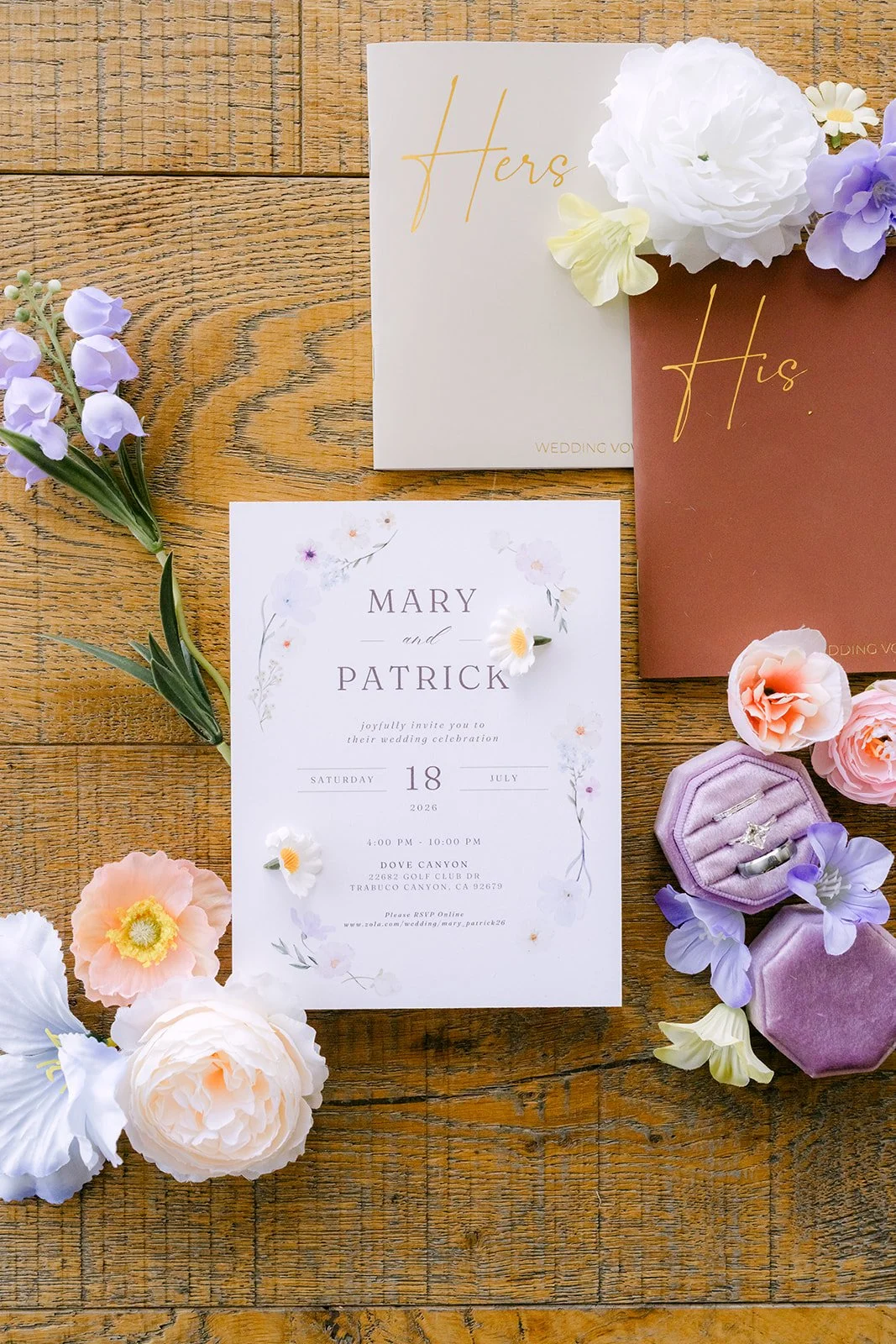 Mary and Patrick's invitation suite with pastel florals
