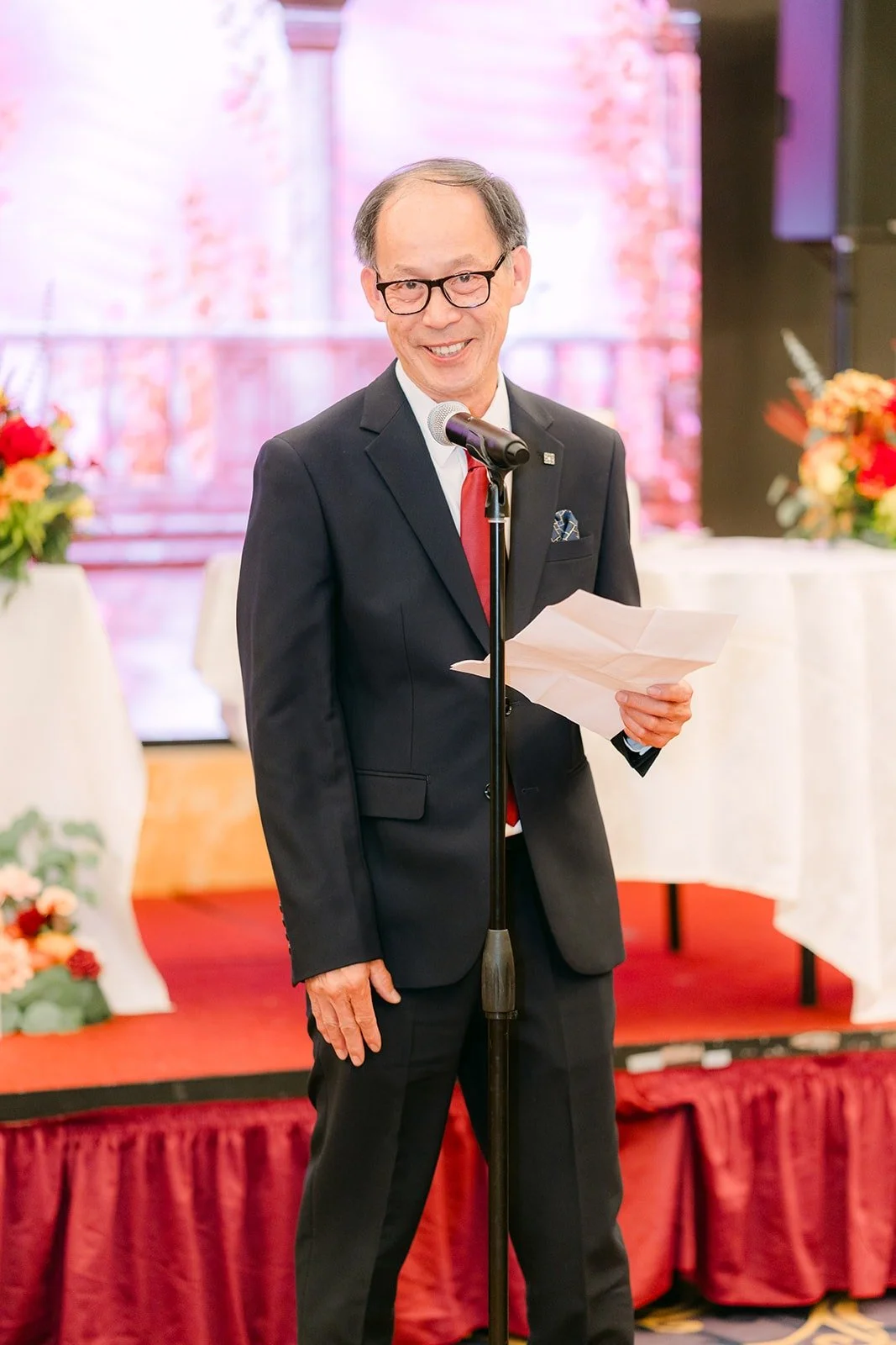 A family member reads a speech from notes
