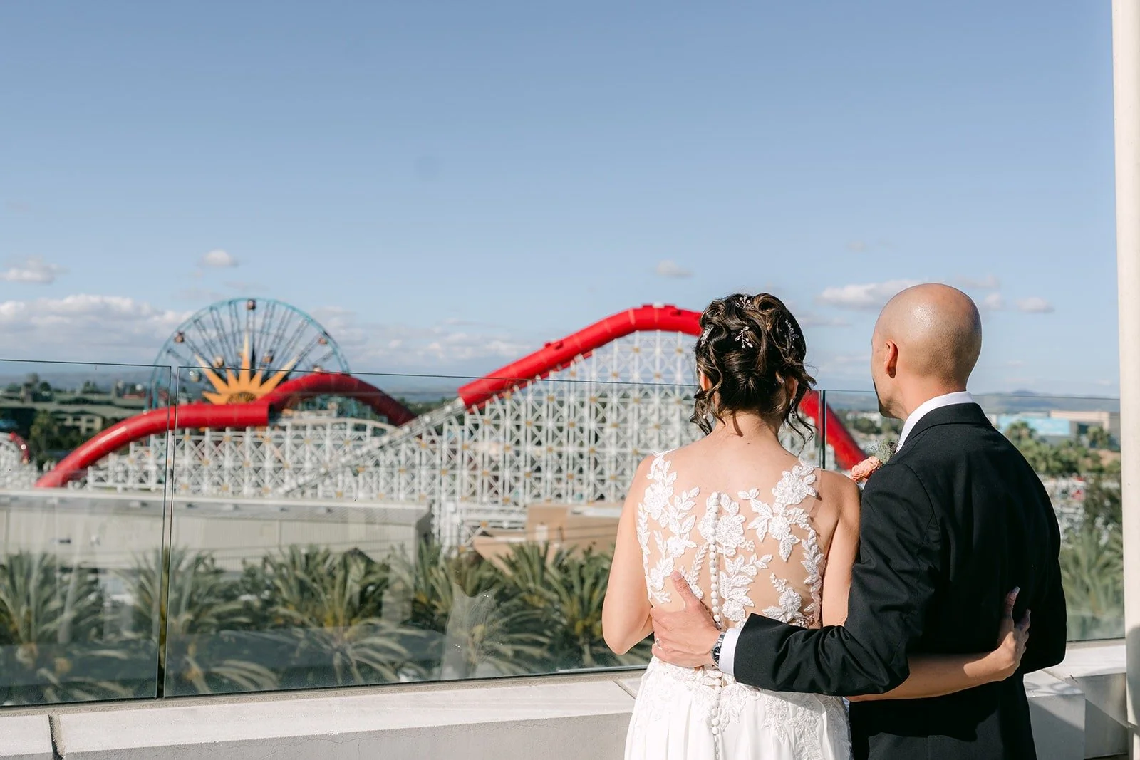 Francesca and Daniel take in the view from the Jewel Terrace at The Westin Anaheim Resort