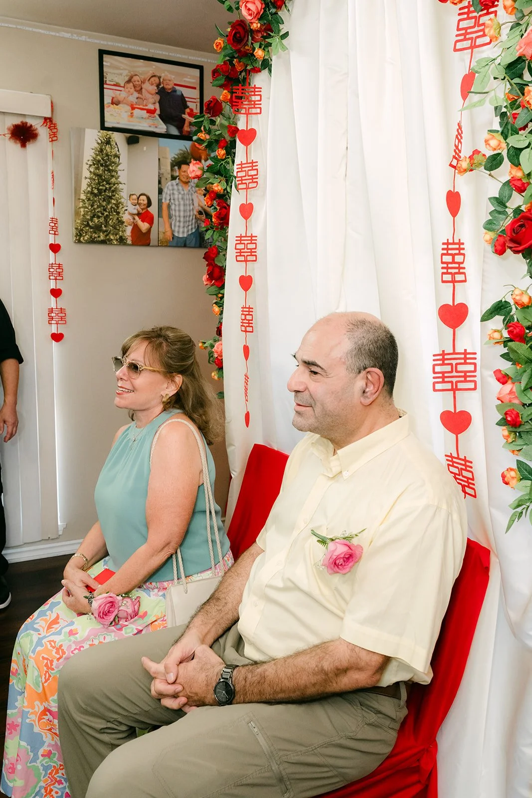 An aunt and uncle receiving tea.