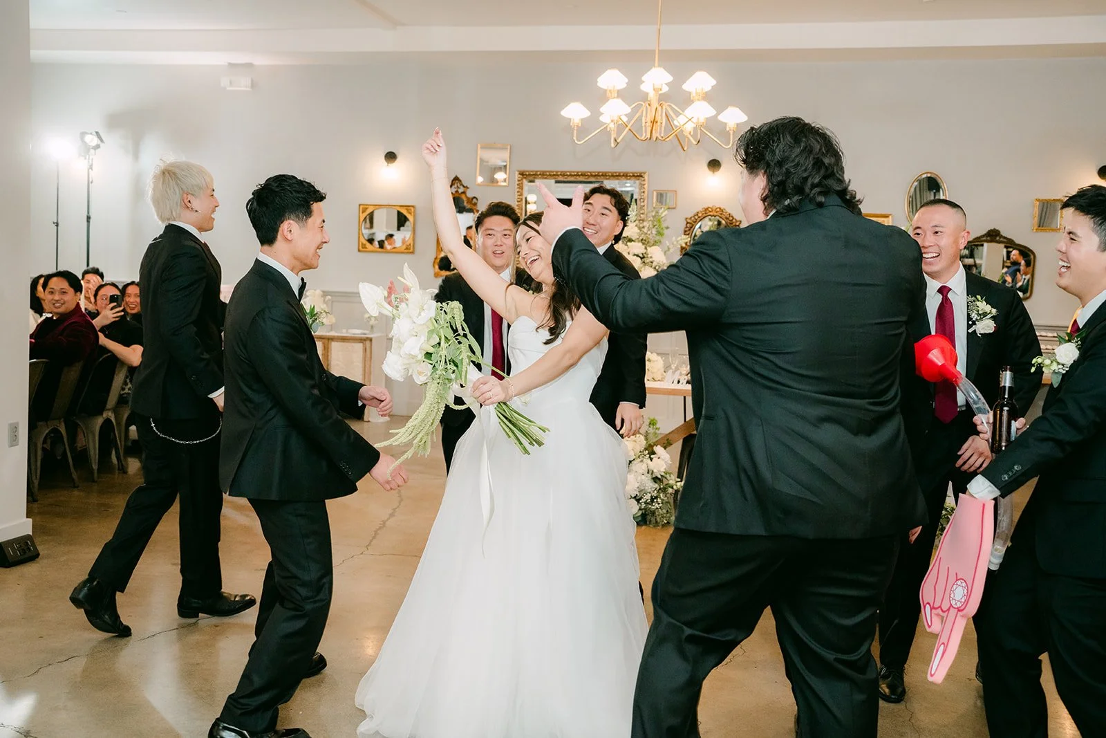 Wedding party pair entrance with a dance move