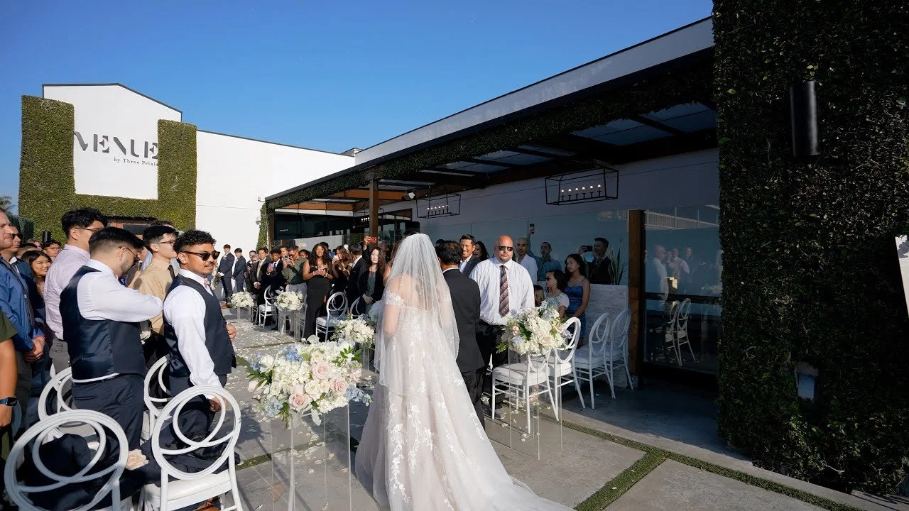 Video still of Somrennah and Jaemin's outdoor ceremony outside Venue by Three Petals, filmed by One and Only Production
