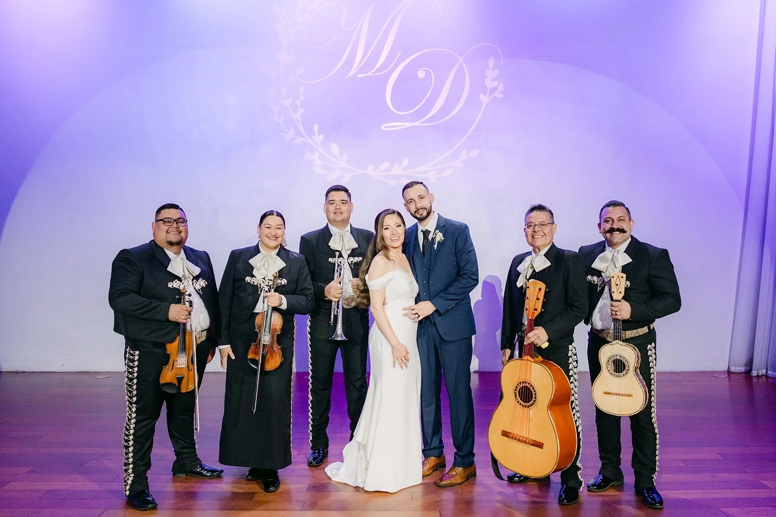 Mariana and Danny with Mariachi Antiguo de Mexico in the ballroom