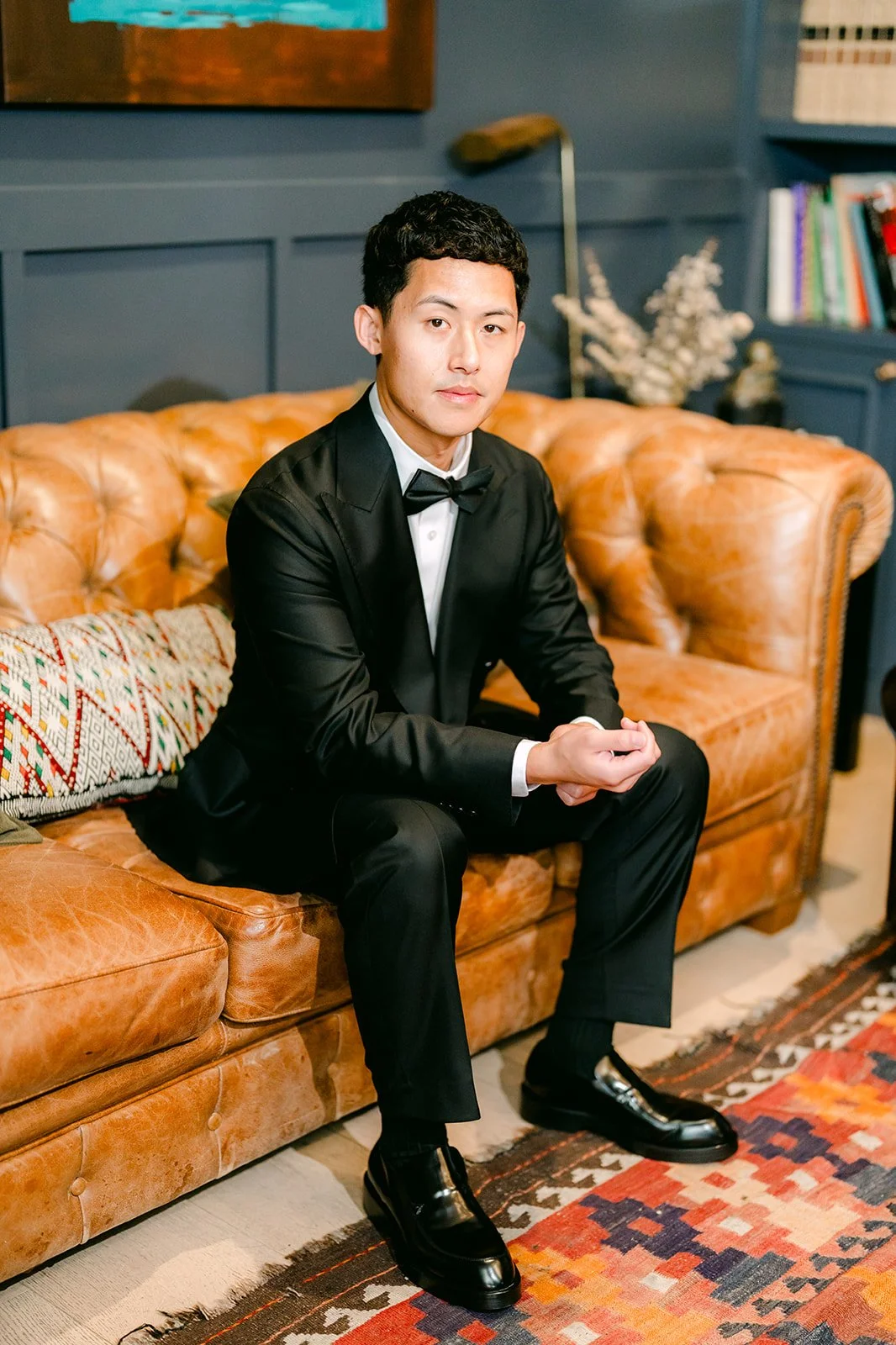 Richard on the cognac leather sofa at The Harper