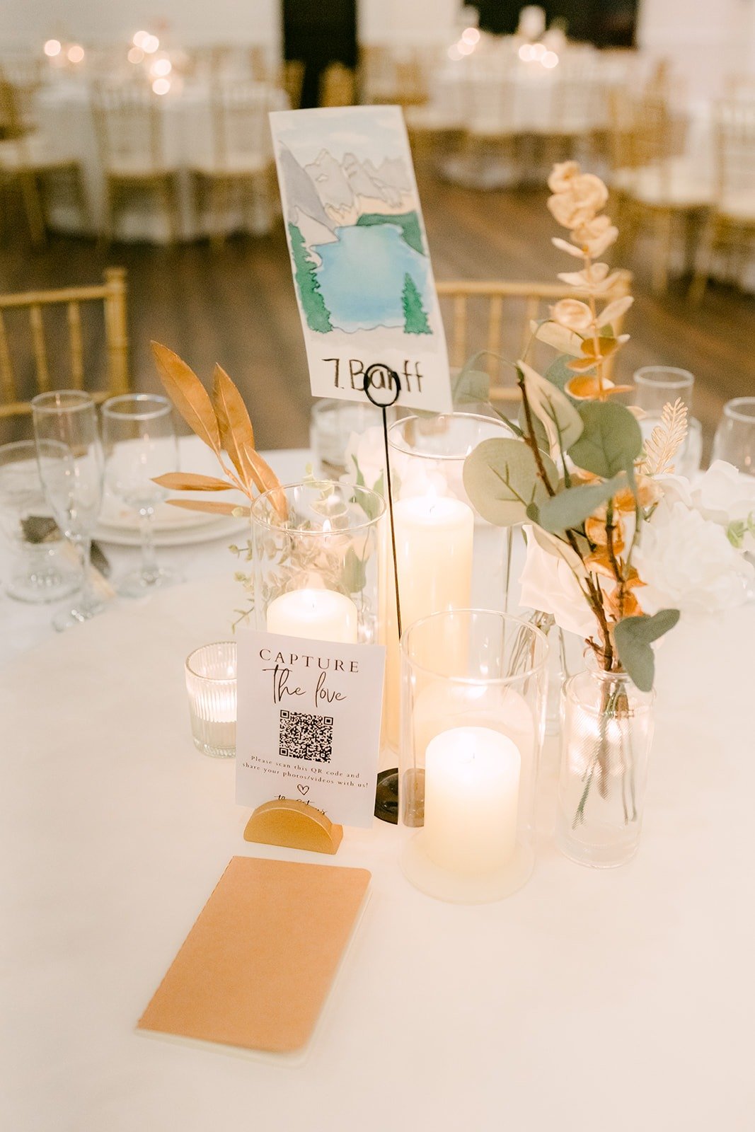 Table number with candles and dried florals