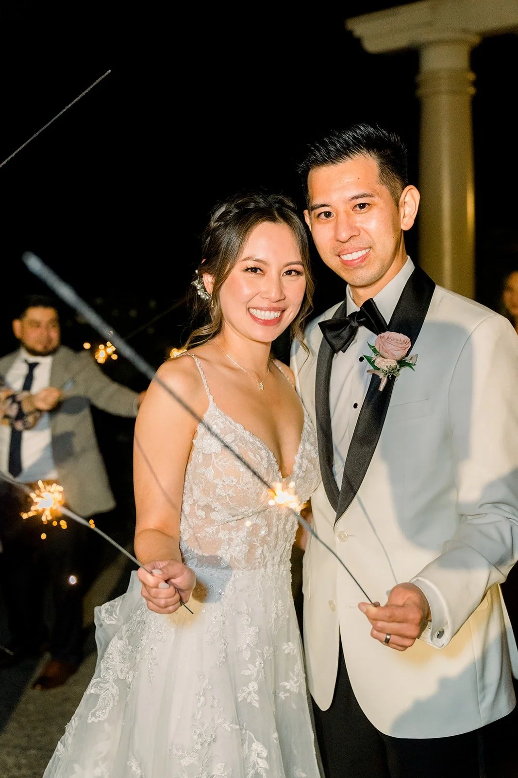 Josephine and David smiling at the end of the night, photographed by One and Only Production