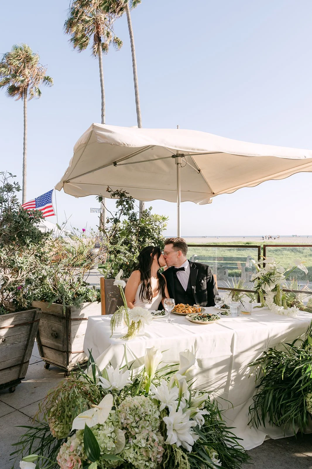 The rooftop patio set for the reception
