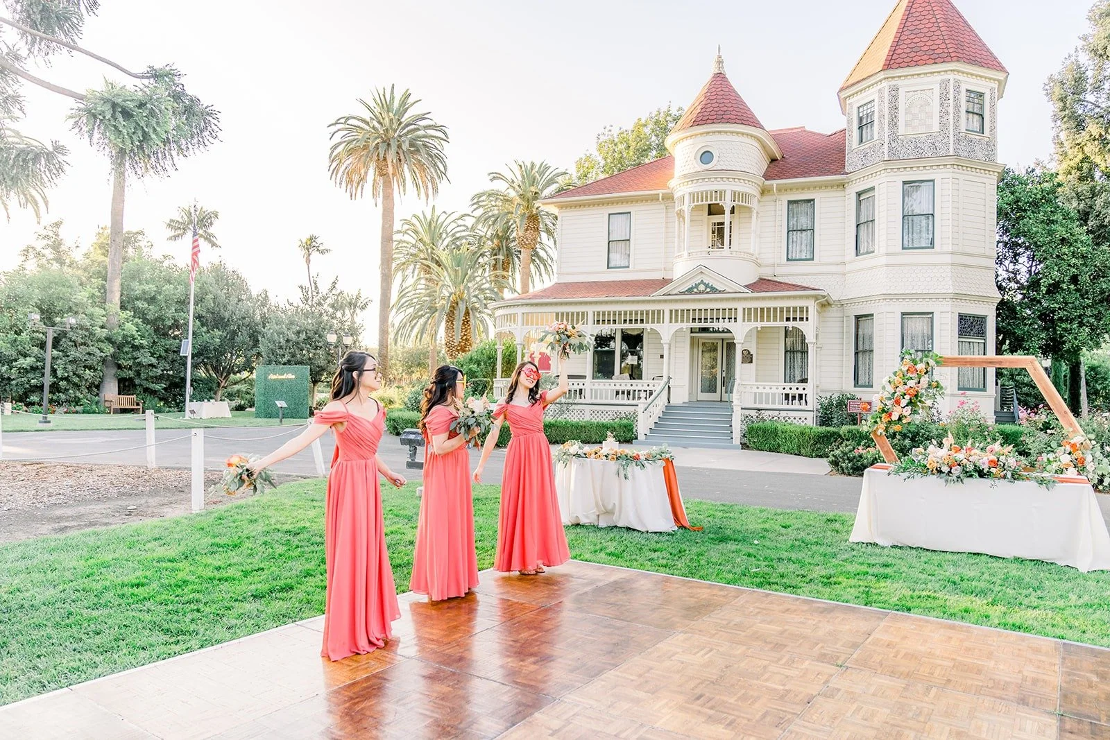 Bridesmaids cheering on the dance floor