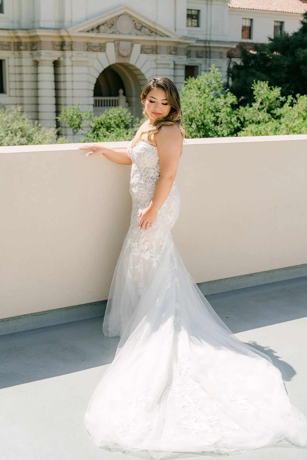 Candice on the balcony at Pasadena City Hall, photographed by One and Only Production
