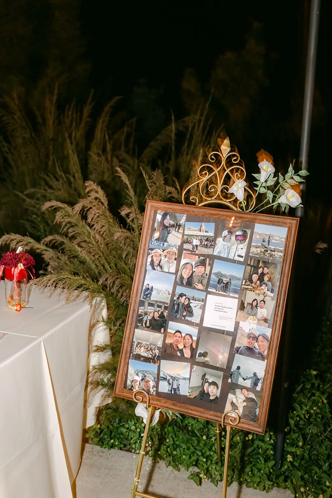The polaroid guestbook board at night, photographed by One and Only Production.