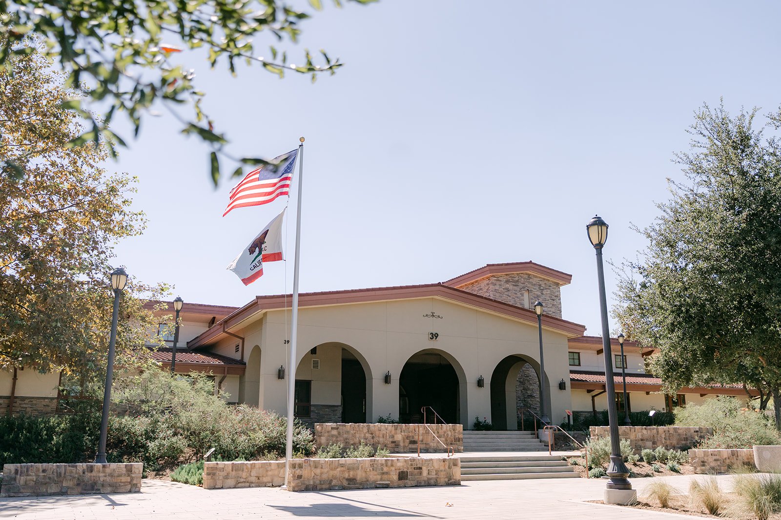 The front of Quail Hill Community Center in Irvine on Christie and Christian's wedding day.