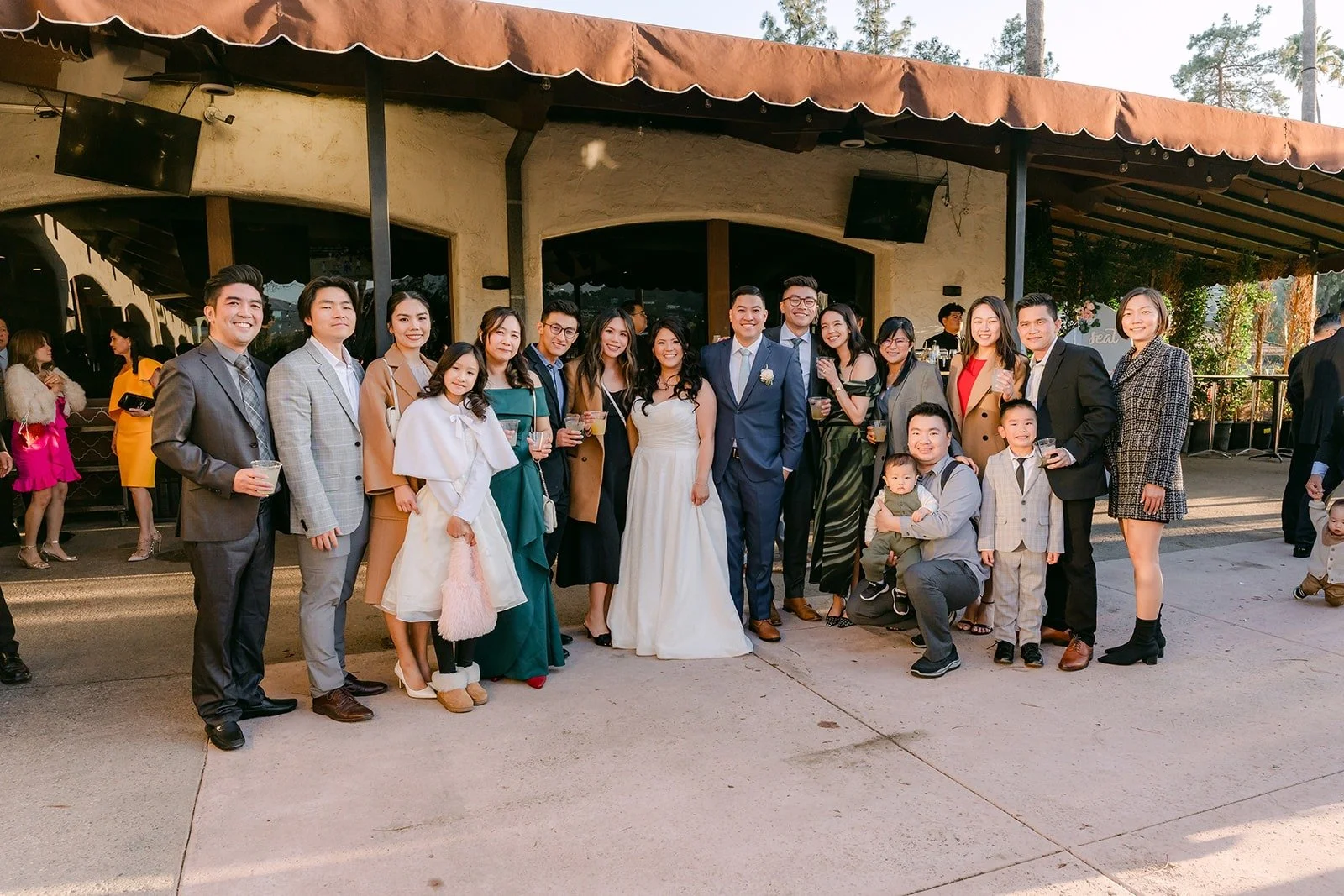 Florence and Jordan with guests outside the clubhouse