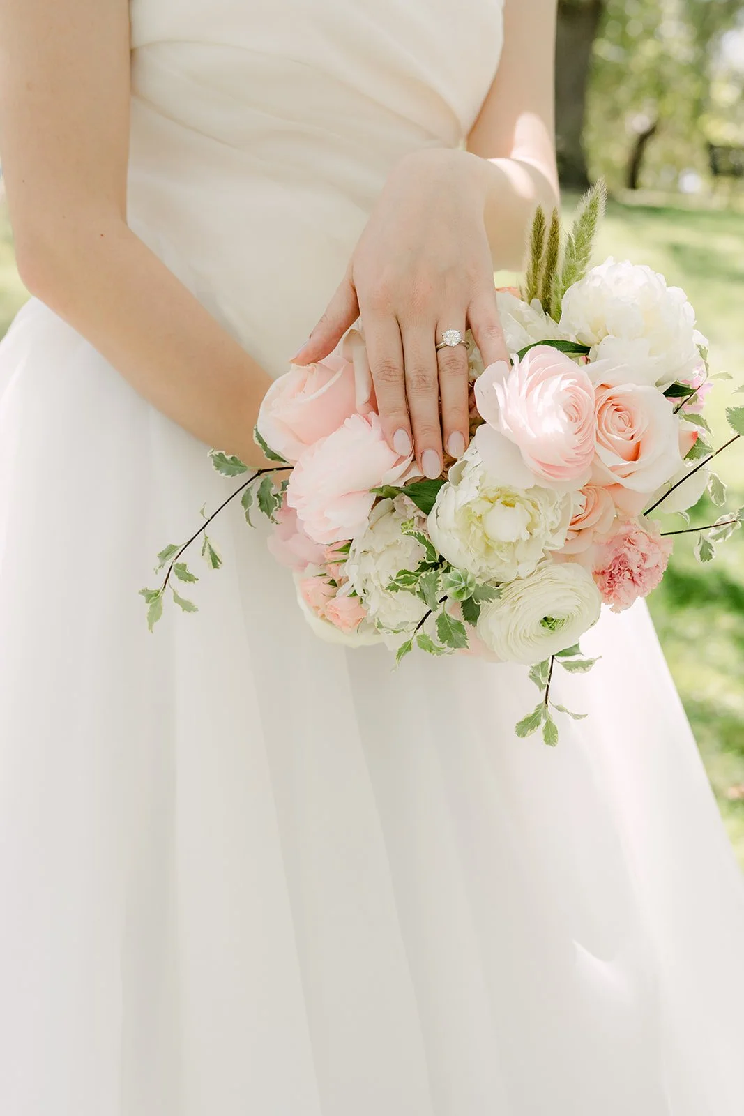 Close up of Judy's pink and white bouquet