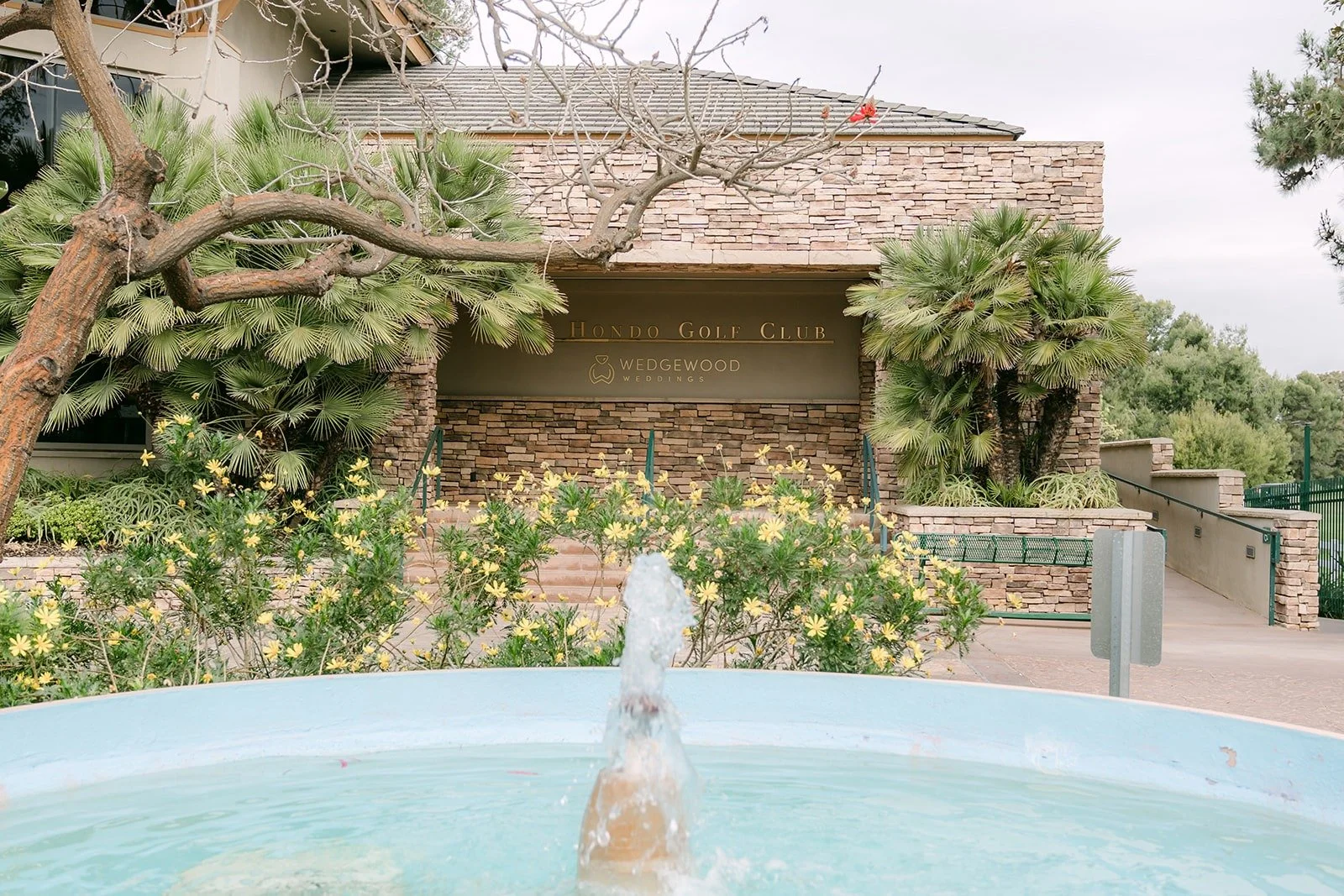 A fountain in front of the clubhouse at Rio Hondo