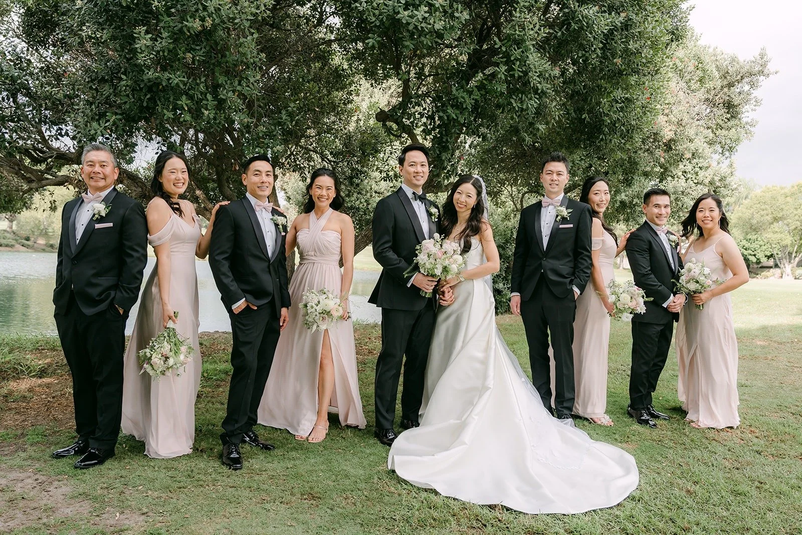 A relaxed group photo of the wedding party