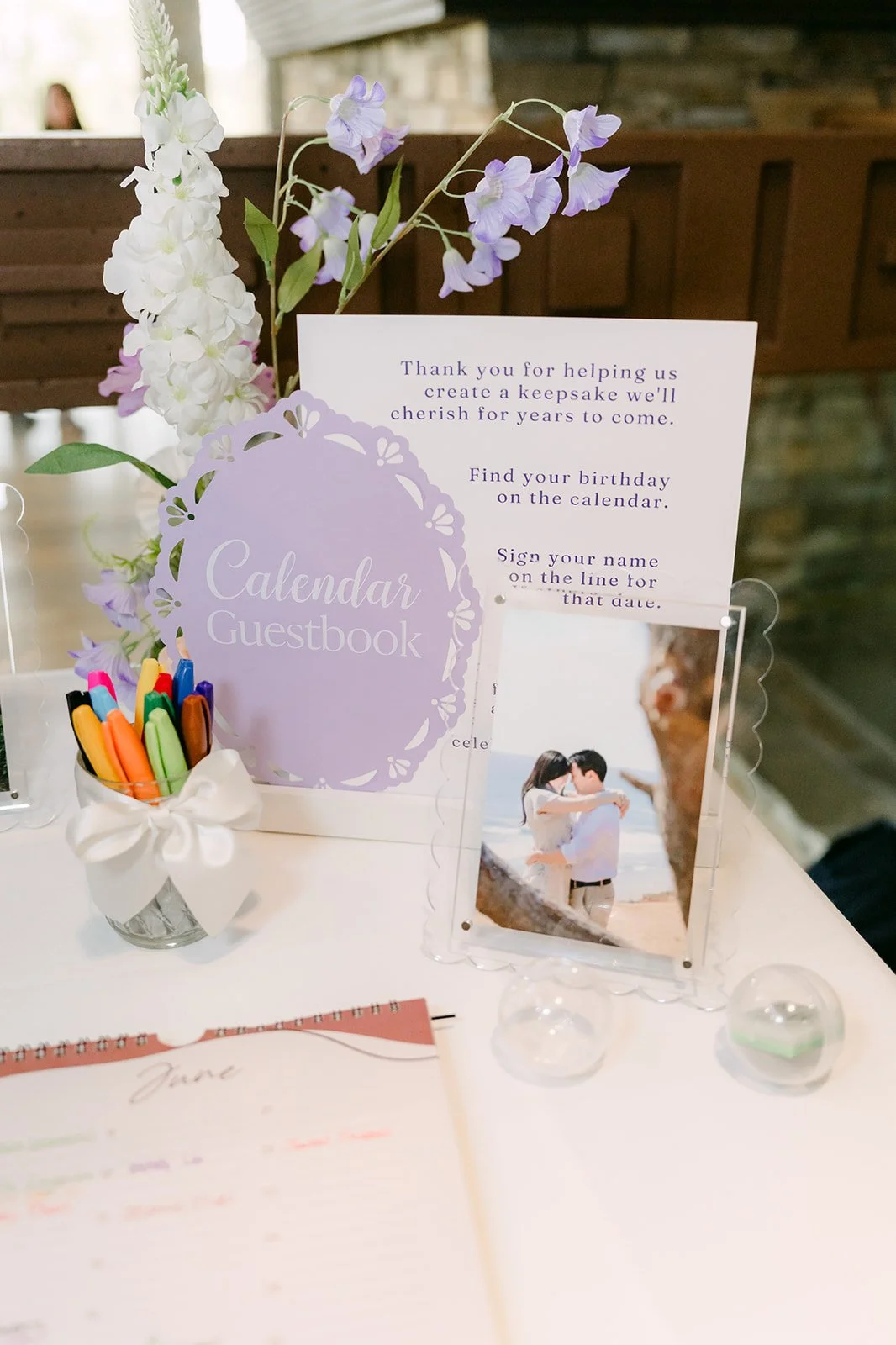 A lavender guest activity table