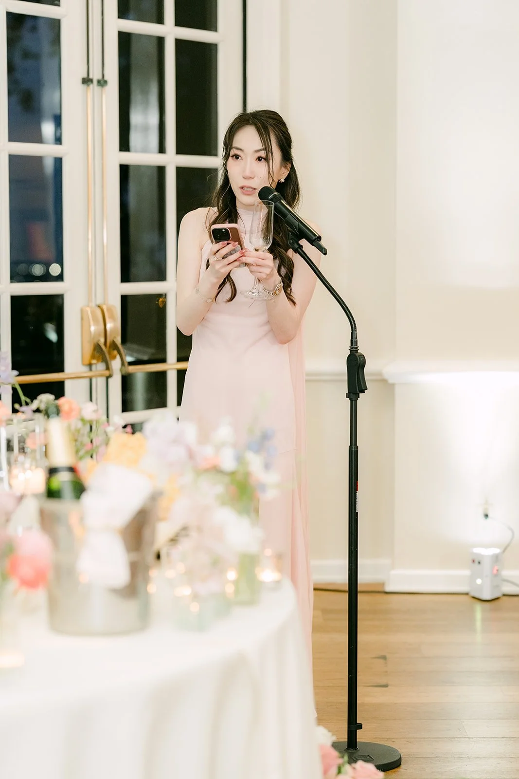 The maid of honor giving her toast