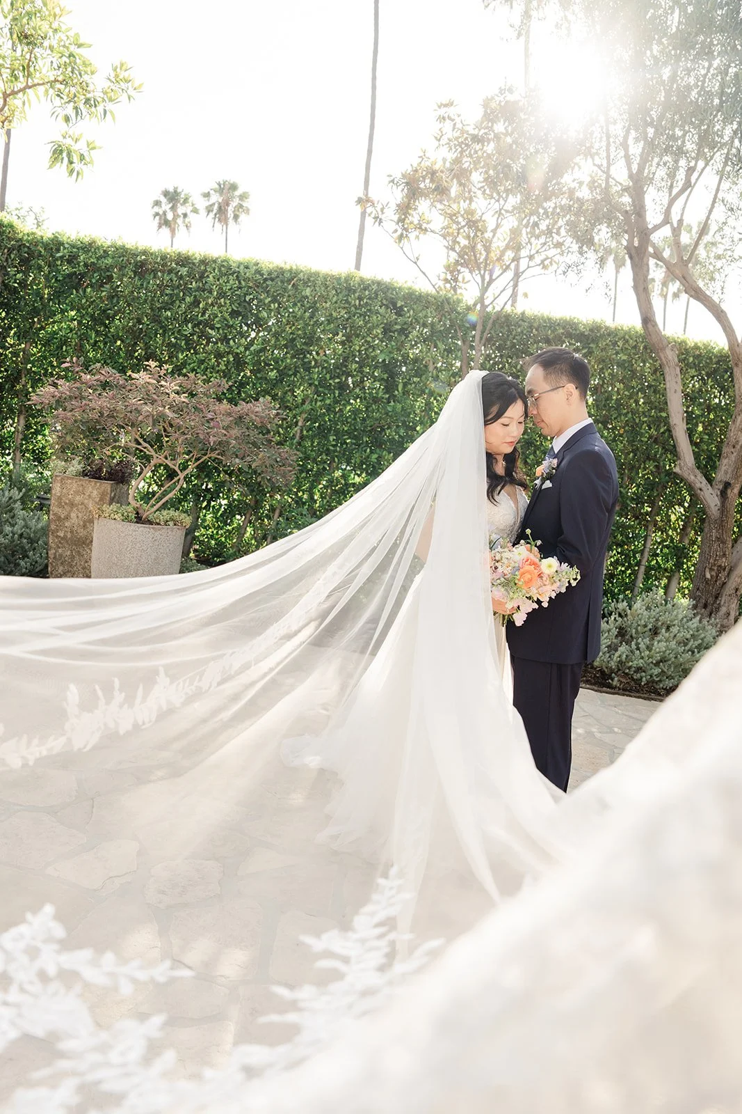 Constance's veil sweeping across the courtyard