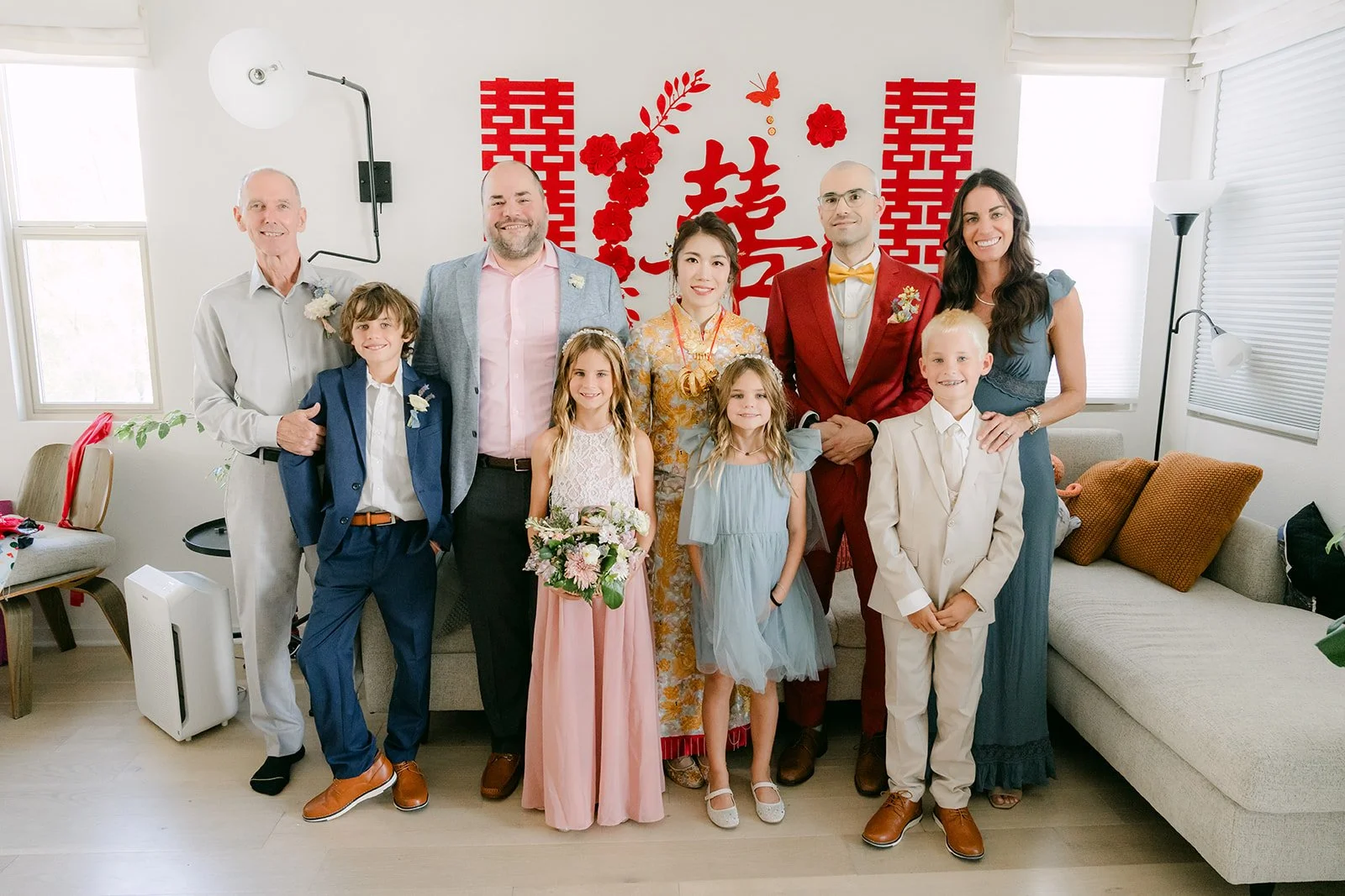 Christian's family gathered in the living room for the tea ceremony.