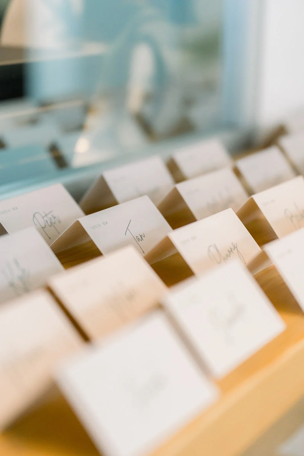 Escort cards lined up for guests