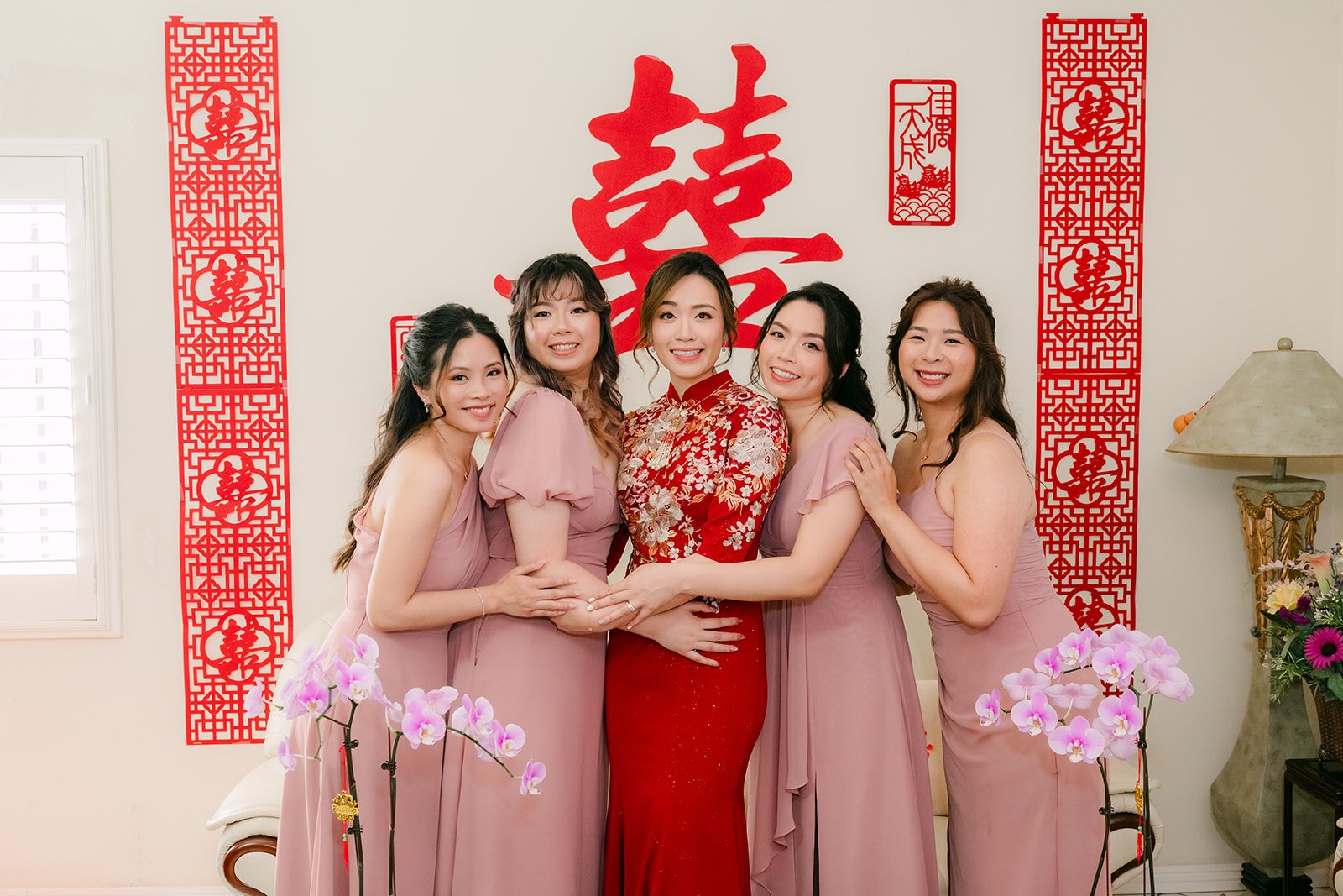 Pauline with her bridesmaids during the tea ceremony.