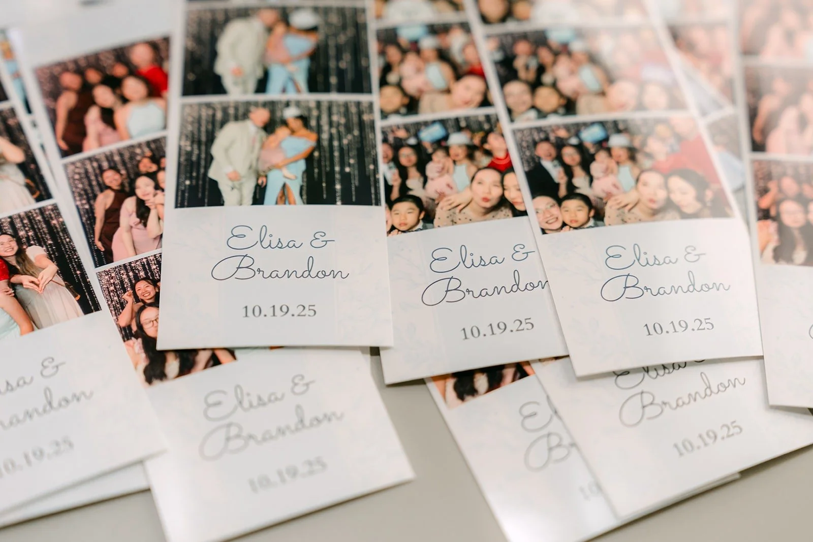 Photo booth strips with Elisa and Brandon's names and date