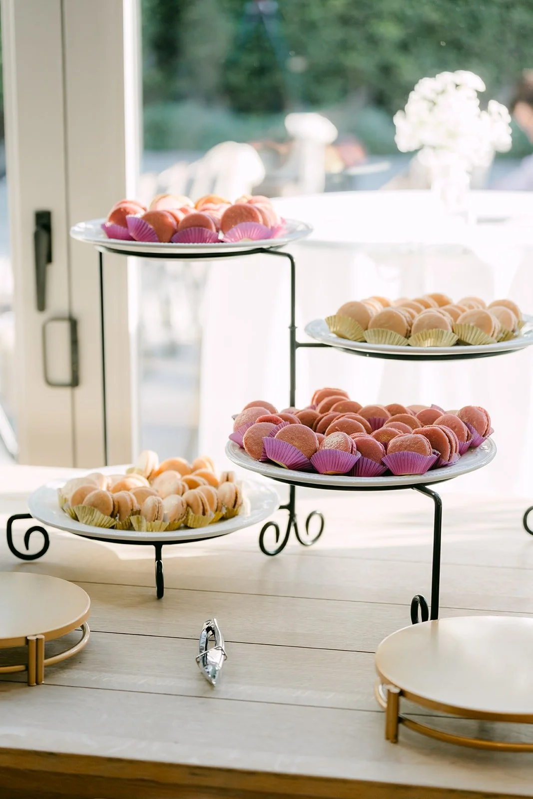 A tiered dessert stand with pastries