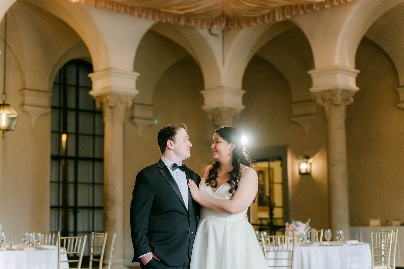 Saira and Matthew laughing during their first dance