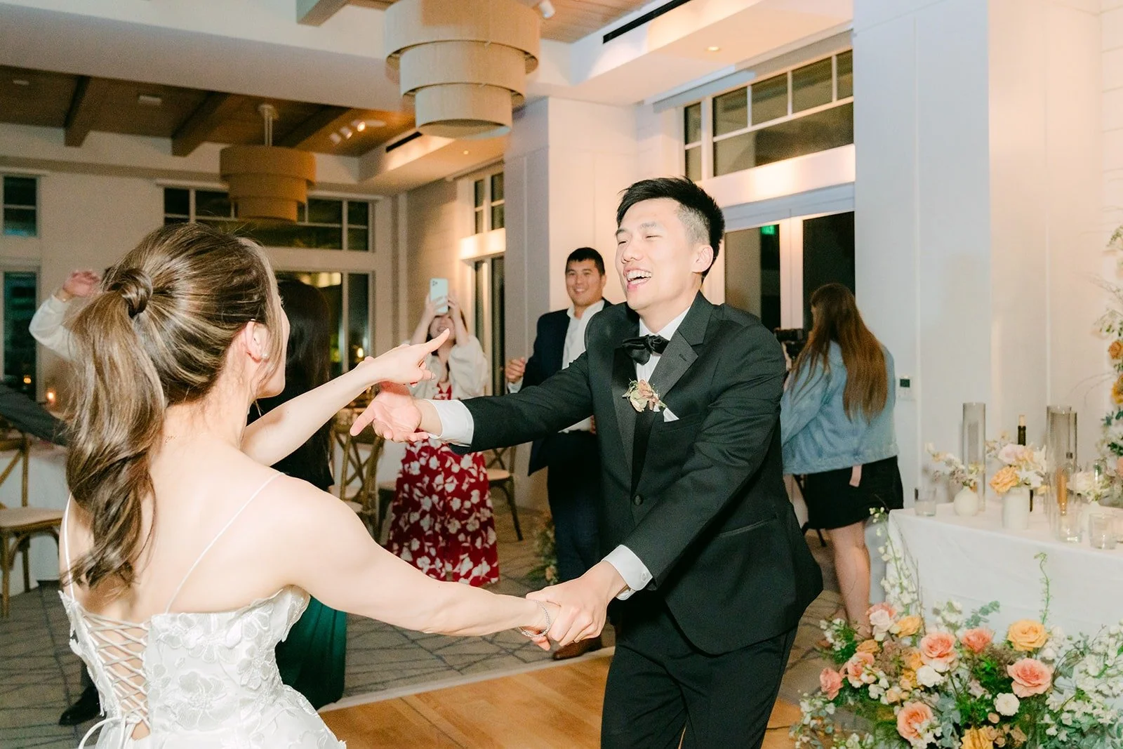 Angela and Eli dancing with guests late into the night