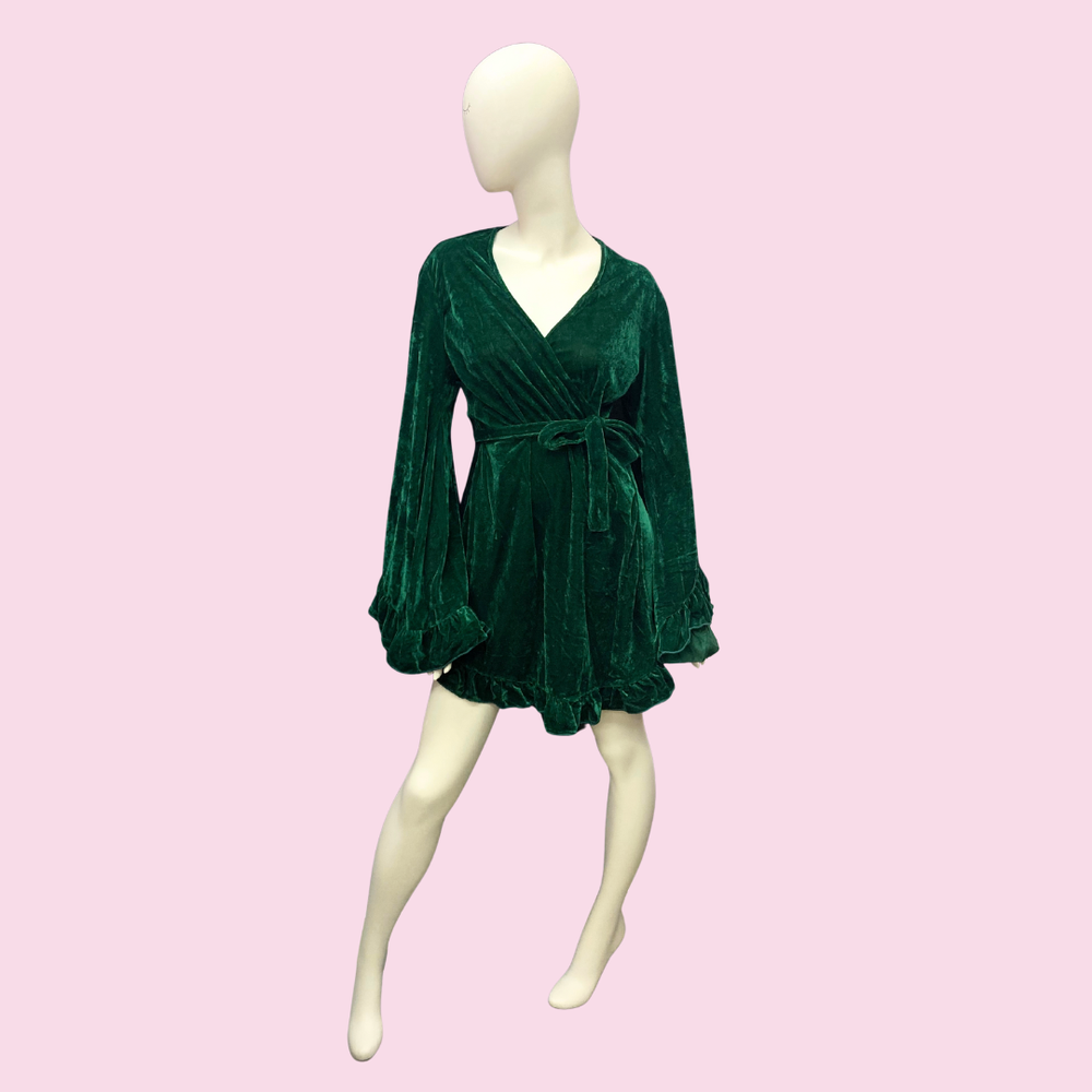 velvet wrap dress green Vermont Wrap Dress Emerald Cut Work Velvet