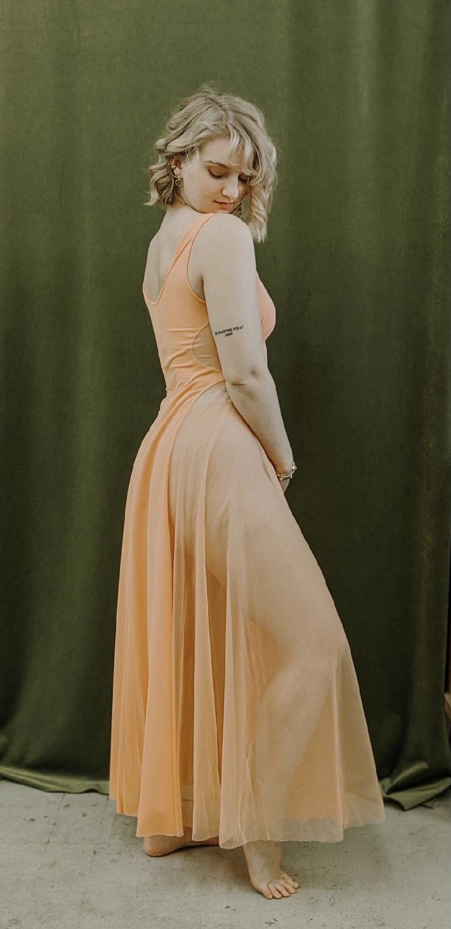 1970's Orange Sorbet Sheer Illusion Panel Sexy Nightgown