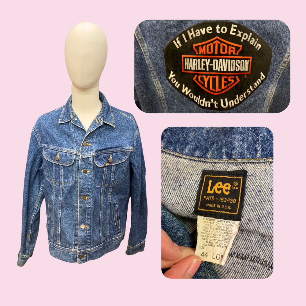 HARLEY DAVIDSON Vintage Lee Denim Jacket with Suede Back Patch