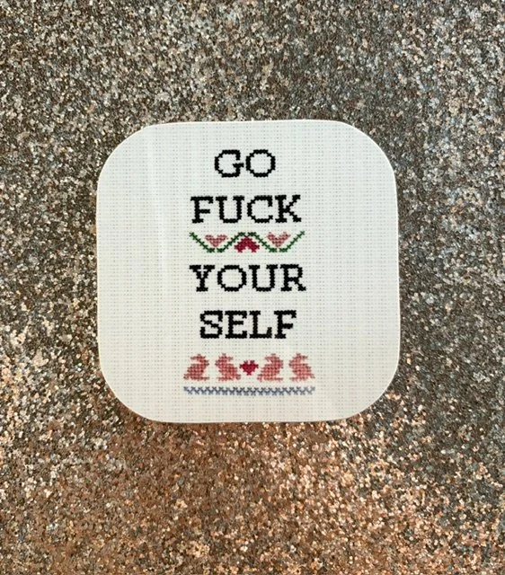 Go Fuck Yourself Cross Stitch Coaster