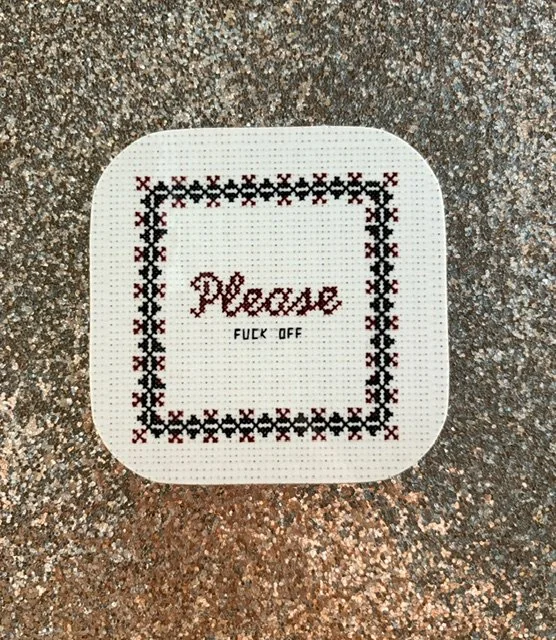 Please Fuck Off Cross Stitch Coaster