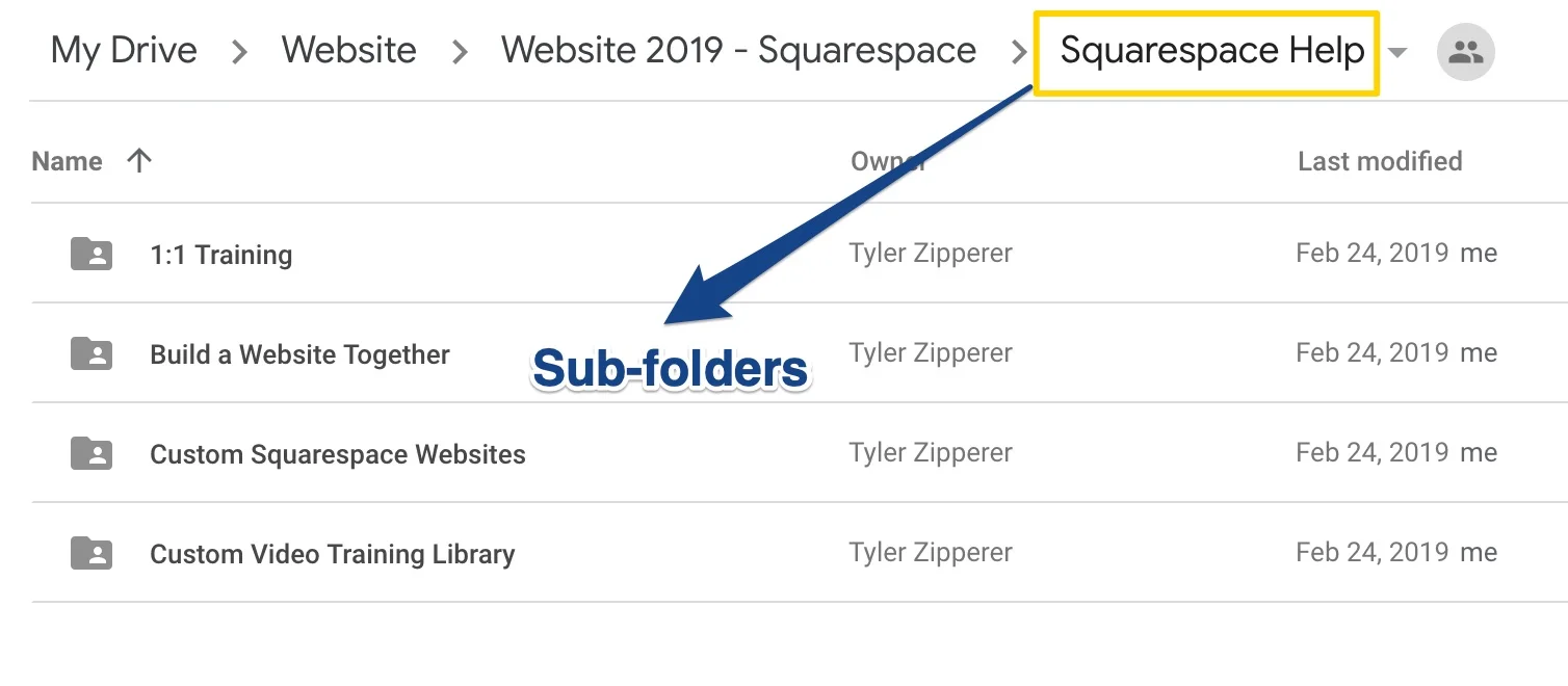 Sub folders set up in Google Drive for service pages.jpg
