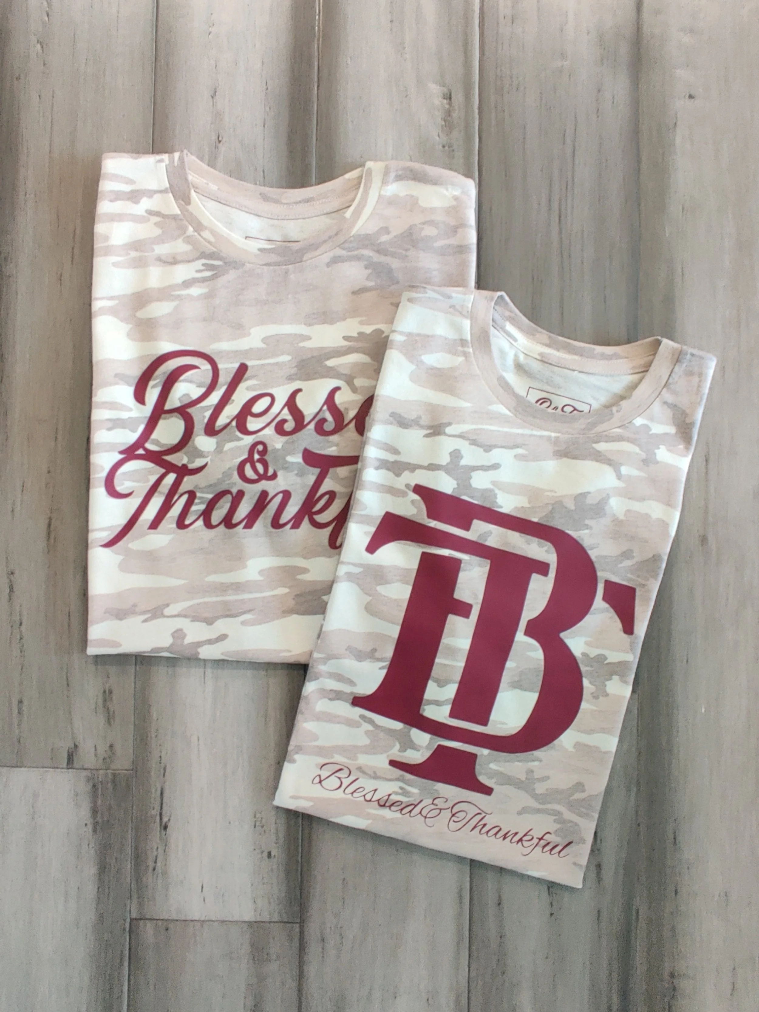 Blessed & Thankful Cream Camo T-shirt