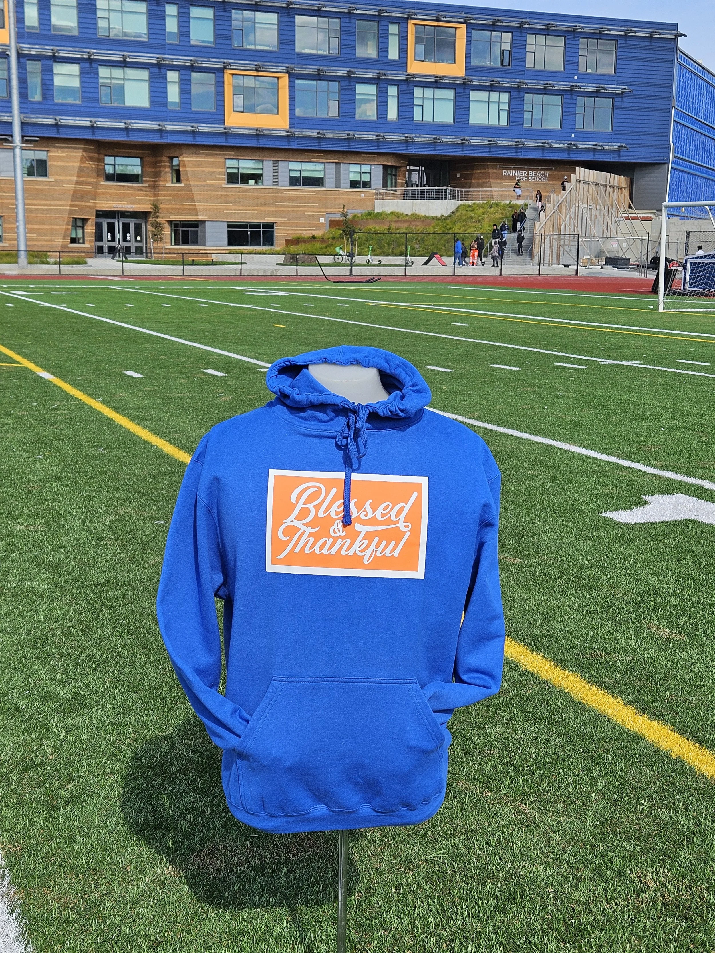 Blessed & Thankful Blue w/ Orange and White Hoodie
