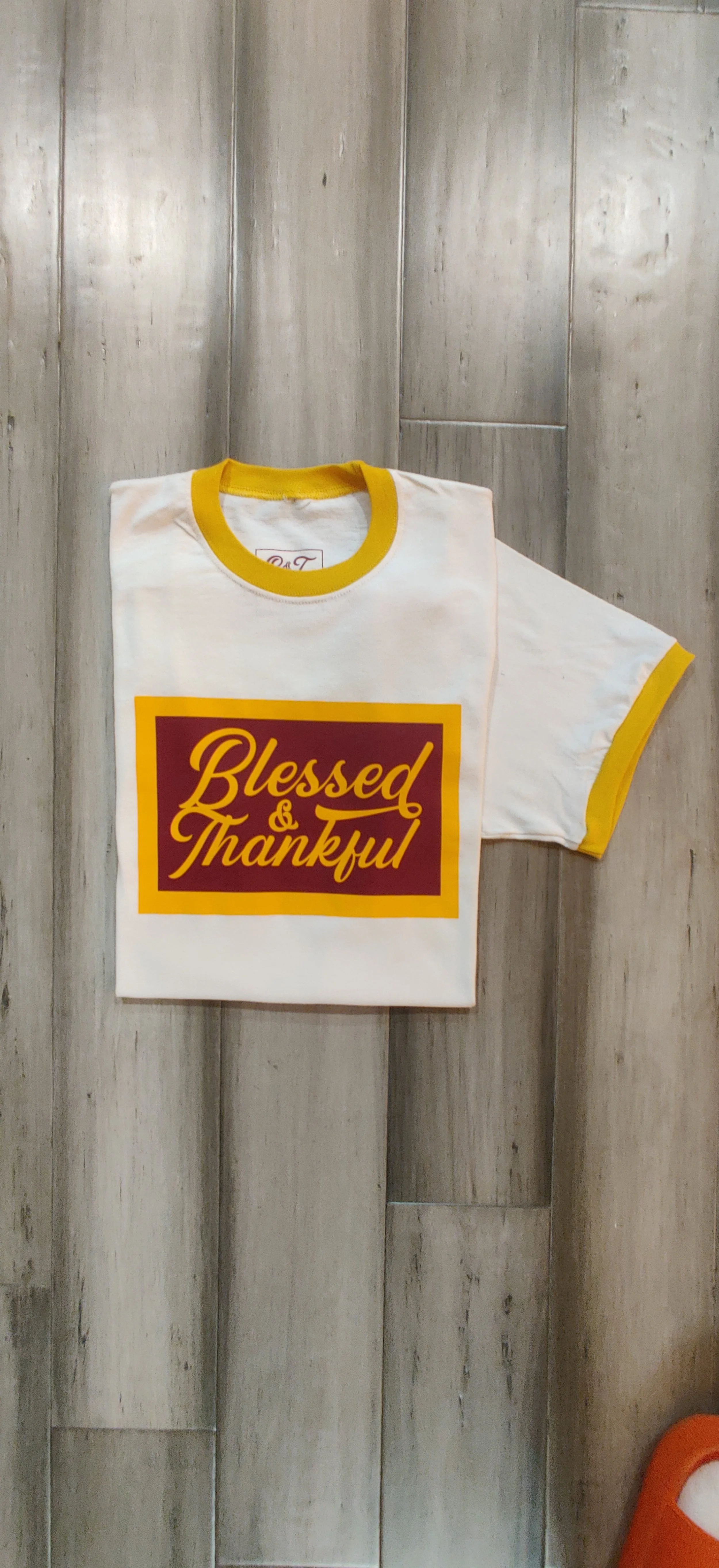 Blessed & Thankful Cream and Athletic Yellow T-shirt