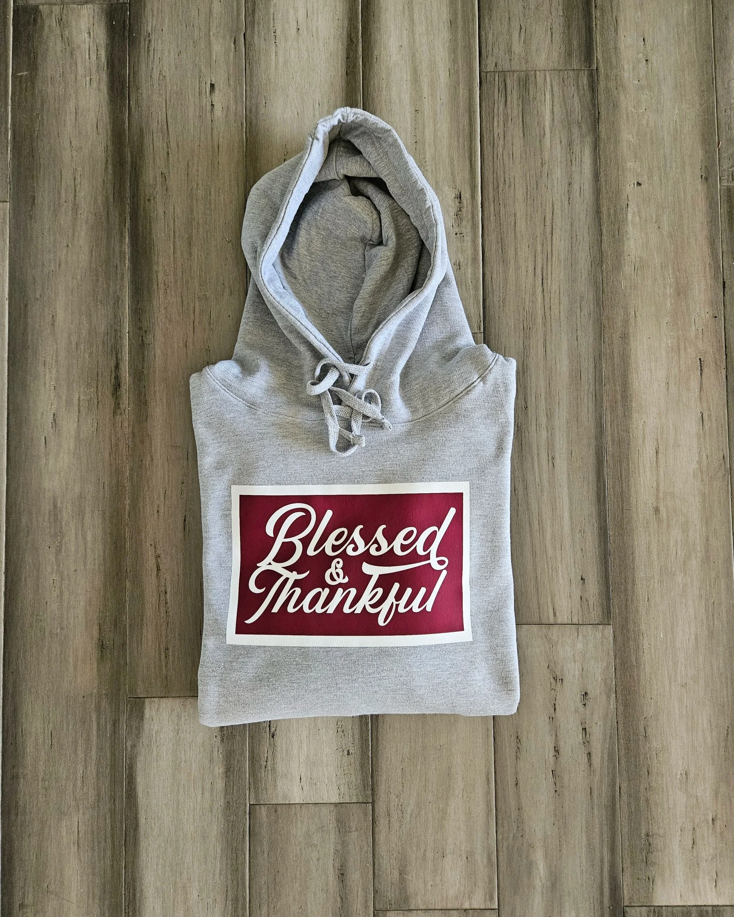 Blessed & Thankful Grey w/ Marroon and White Hoodie