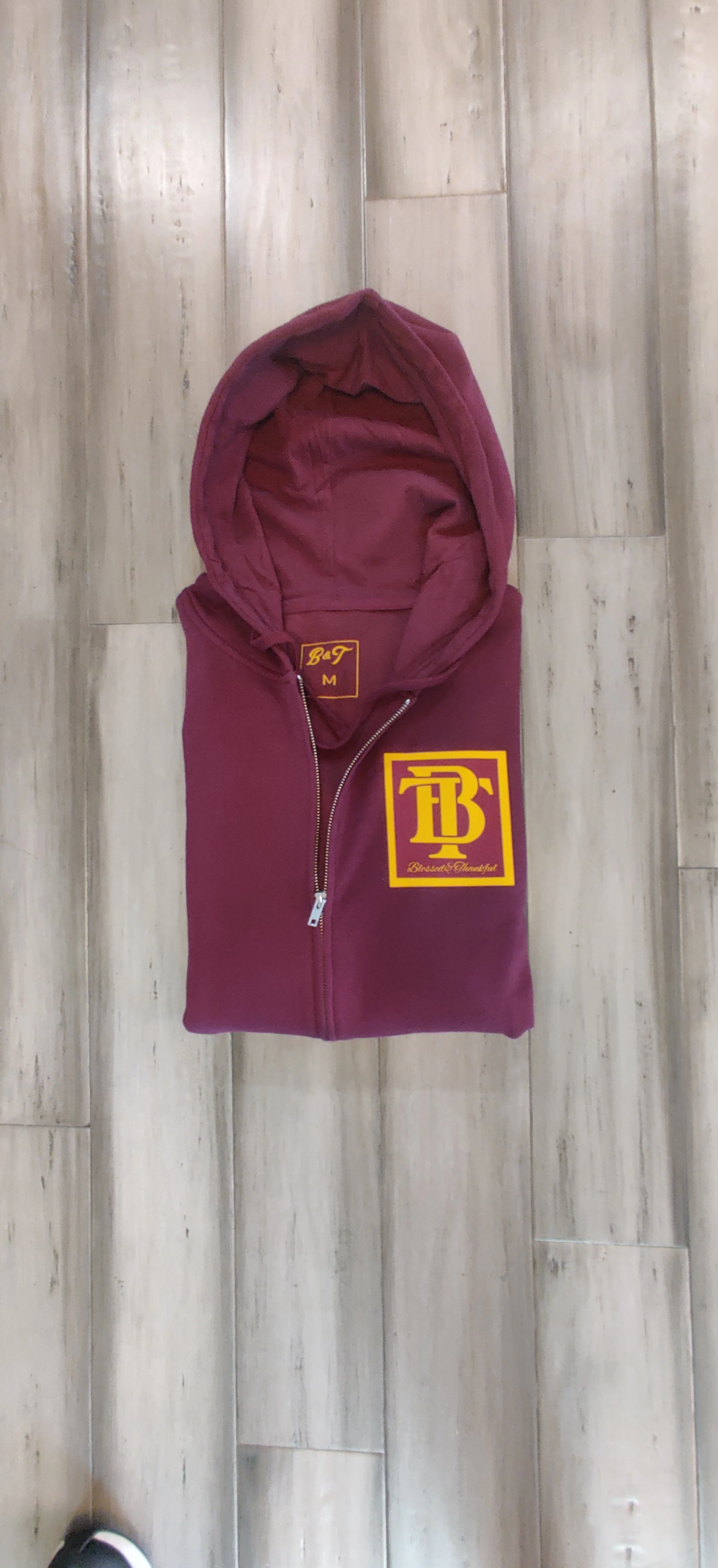 Blessed & Thankful Monogram Maroon Full Zip Hoodie