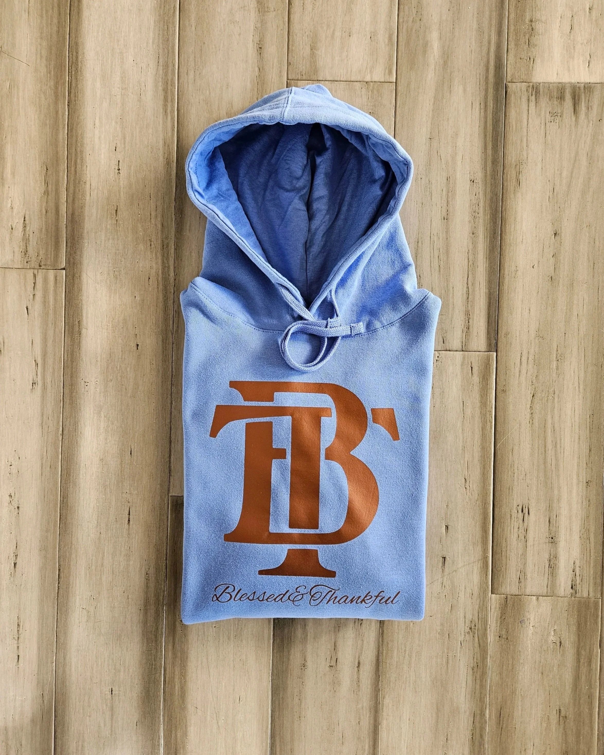 Blessed & Thankful Carolina Blue Monogram Hoodie